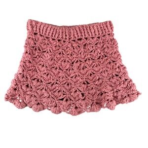 Crocheted Pink Sparkle Mini Skirt Boho Festival Beach Cover Up Size 27x14L